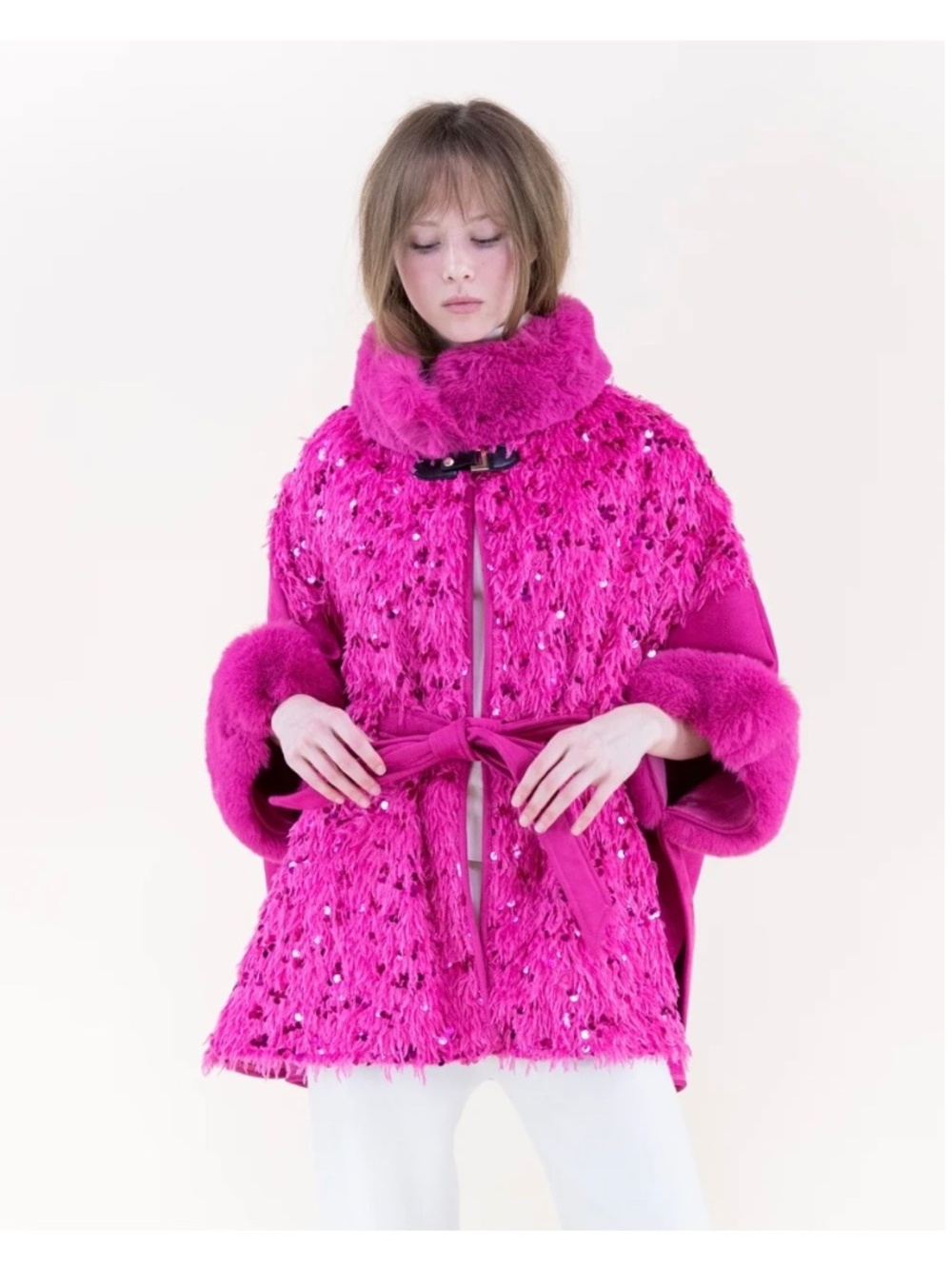 Fuschia Suede Belted Cape. New